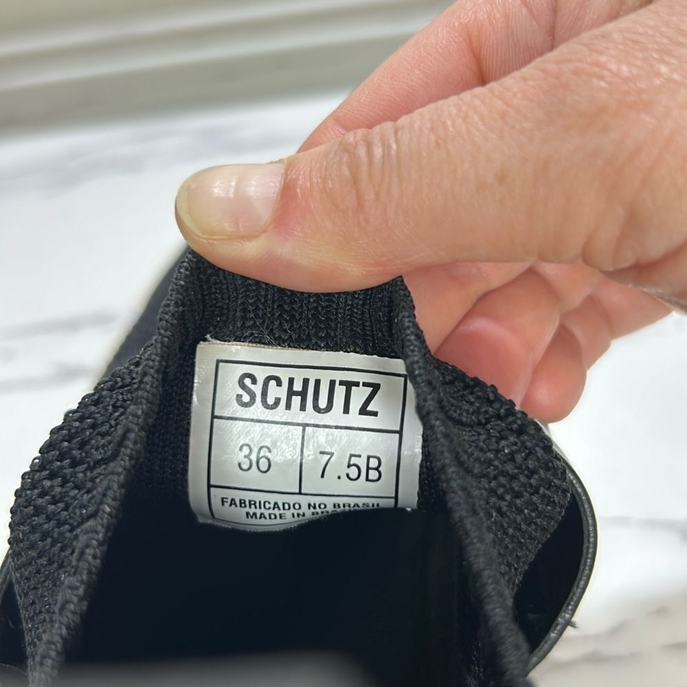 Schutz - Tennis Platform Shoes w/ Logo Strap, Knit, Slip On - Size 7.5, Black - Picture 13 of 16